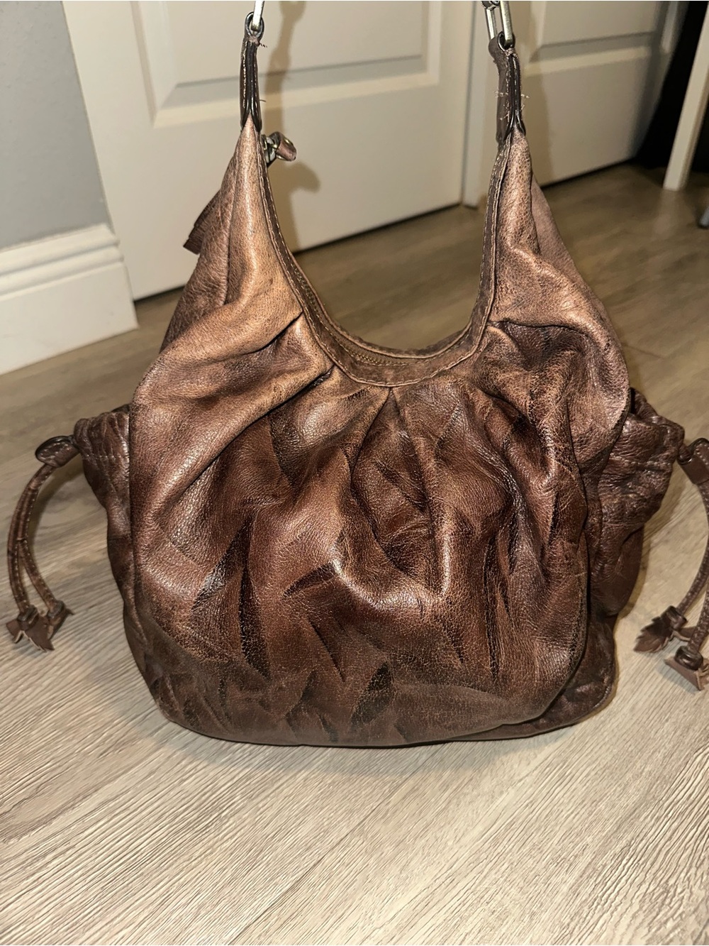 Vtg Gianni Bini Chocolate Brown Leather Boho Shoulder Bag Purse